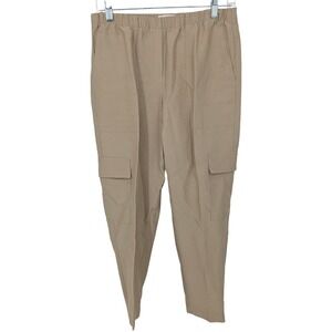 Babaton Cargo Pants Women 4 Tan Linen Viscose Pull On Tapered Leg Neutral Casual